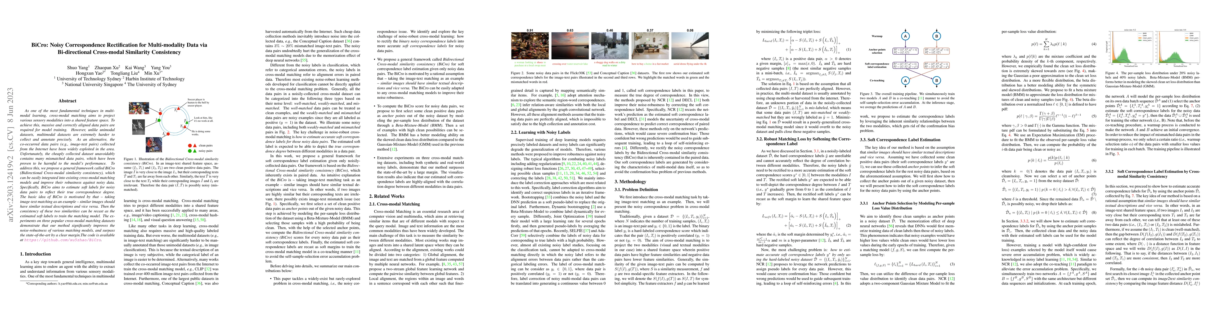 Thumbnail for BiCro: Noisy Correspondence Rectification for Multi-modality Data via
  Bi-directional Cross-modal Similarity Consistency
