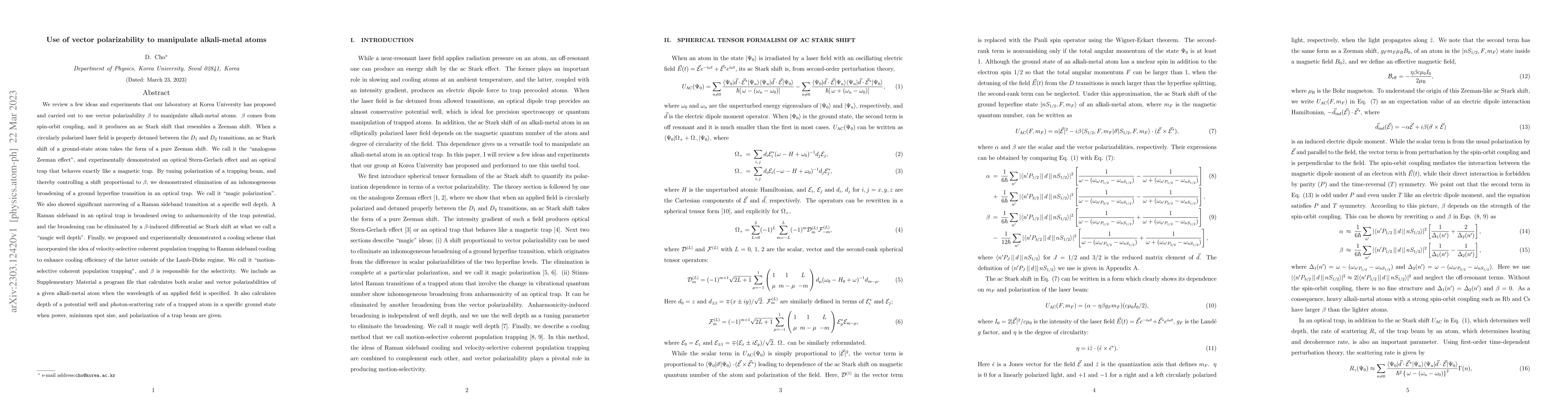 Thumbnail for Use of vector polarizability to manipulate alkali-metal atoms