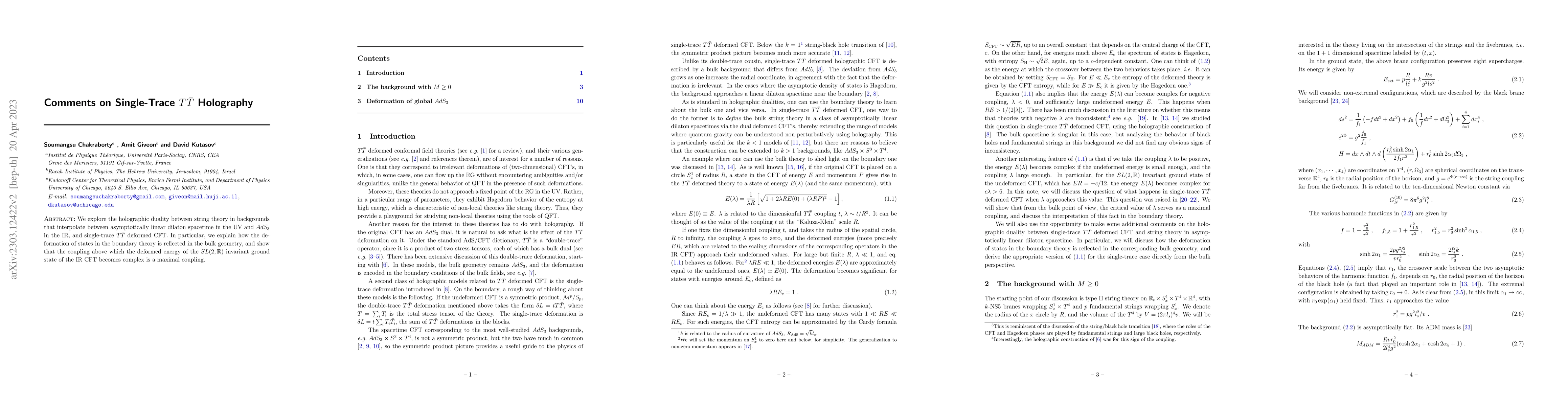 Thumbnail for Comments on Single-Trace $T\bar T$ Holography