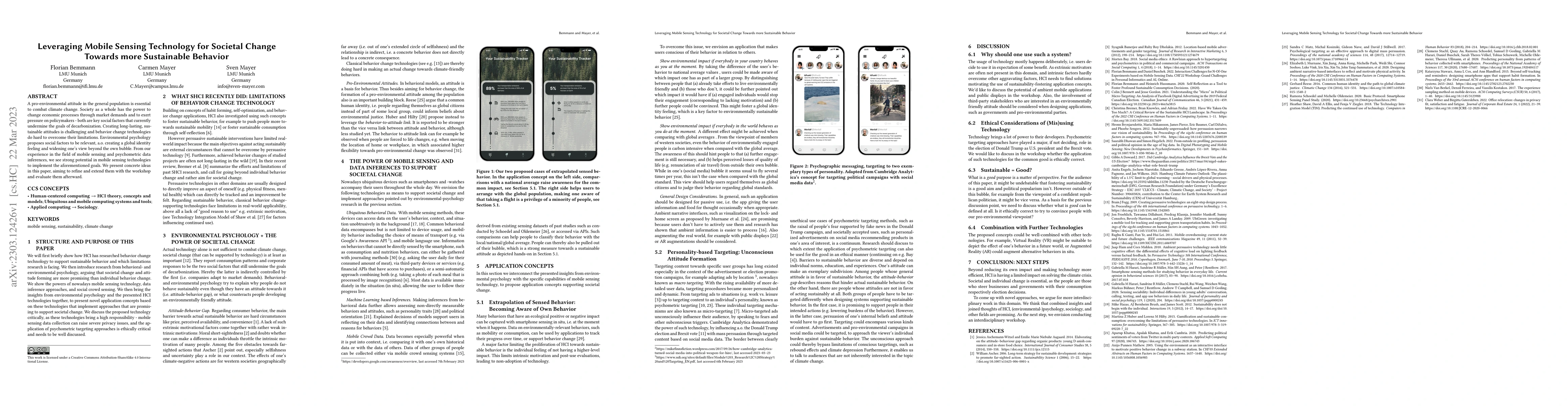 Thumbnail for Leveraging Mobile Sensing Technology for Societal Change Towards more
  Sustainable Behavior