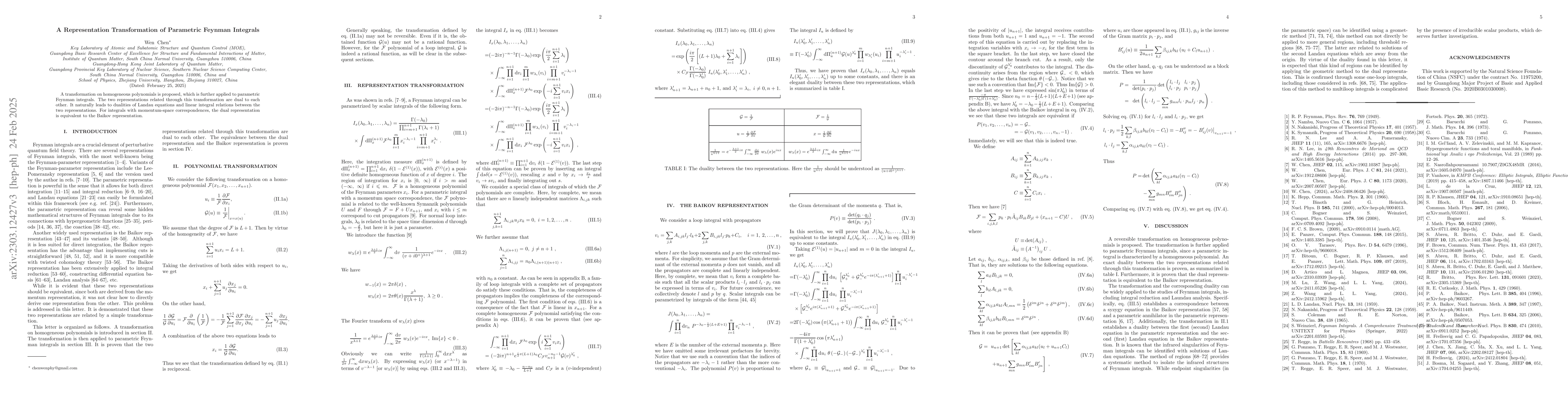 Thumbnail for A Representation Transformation of Parametric Feynman Integrals