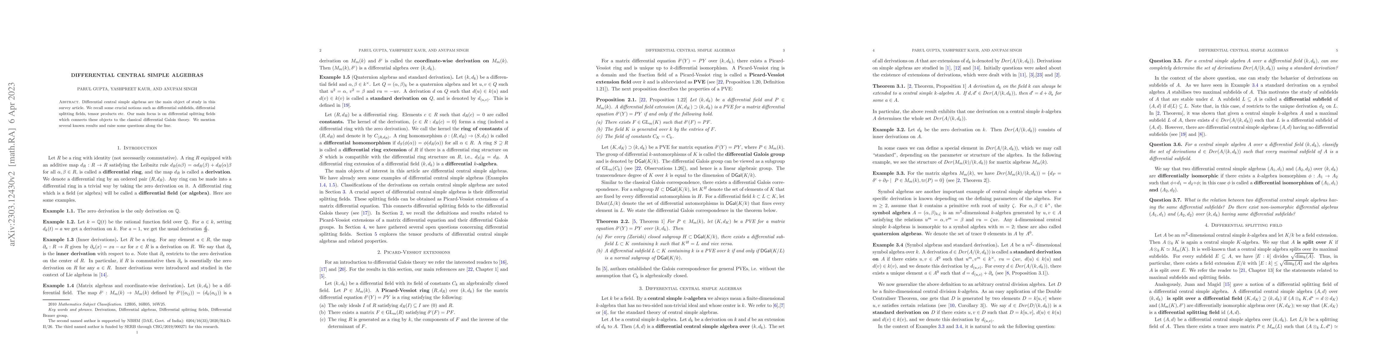 Thumbnail for Differential Central Simple Algebras