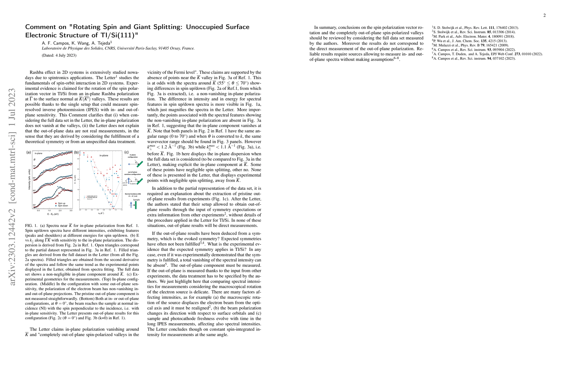 Thumbnail for Comment on "Rotating Spin and Giant Splitting: Unoccupied Surface
  Electronic Structure of Tl/Si(111)"