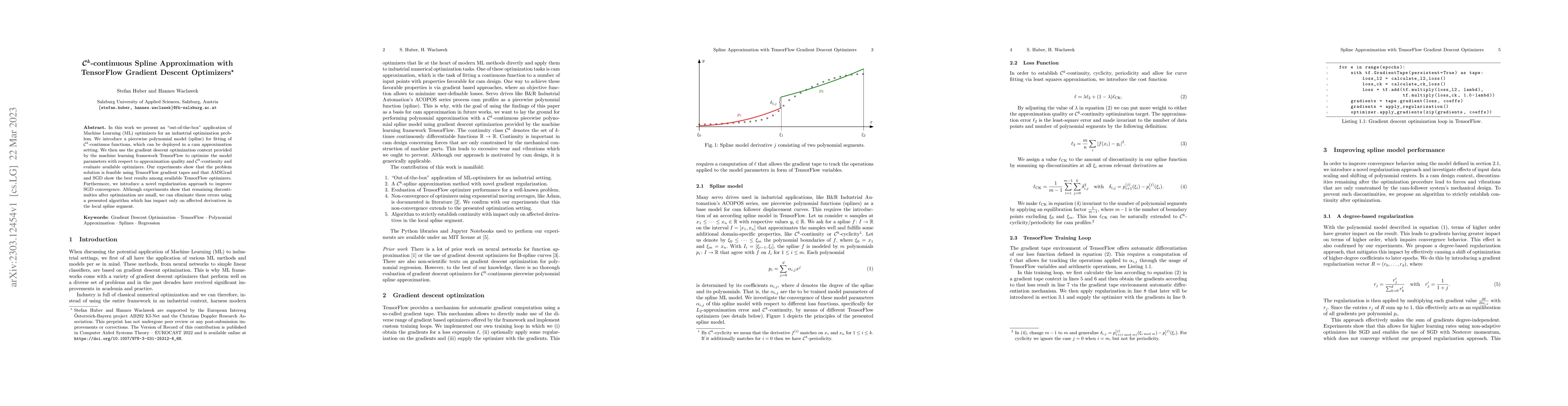 Thumbnail for $\mathcal{C}^k$-continuous Spline Approximation with TensorFlow Gradient
  Descent Optimizers
