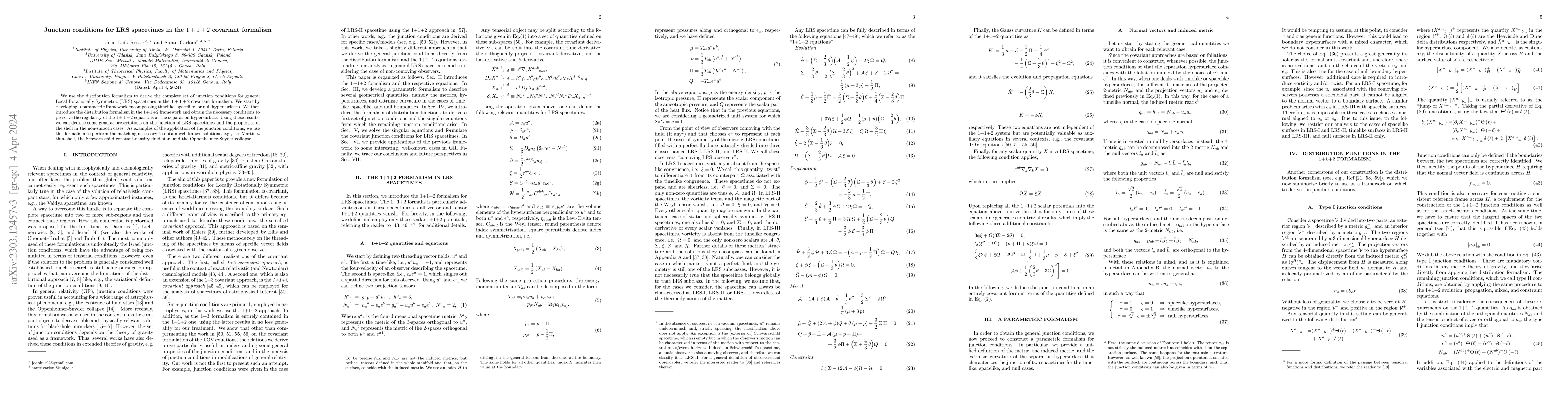 Thumbnail for Junction conditions for LRS spacetimes in the $1+1+2$ covariant
  formalism