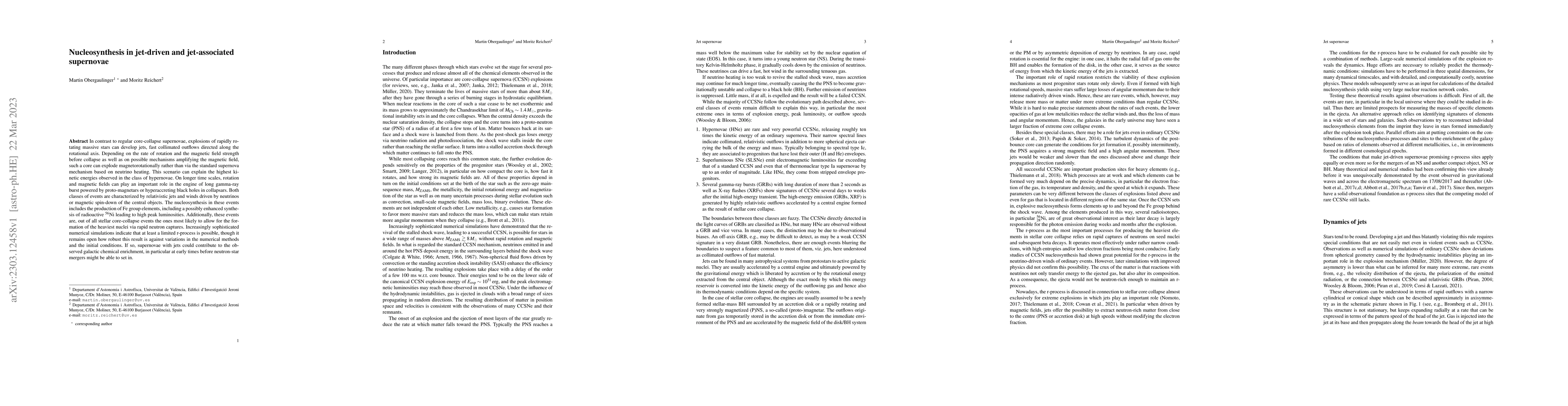 Thumbnail for Nucleosynthesis in jet-driven and jet-associated supernovae