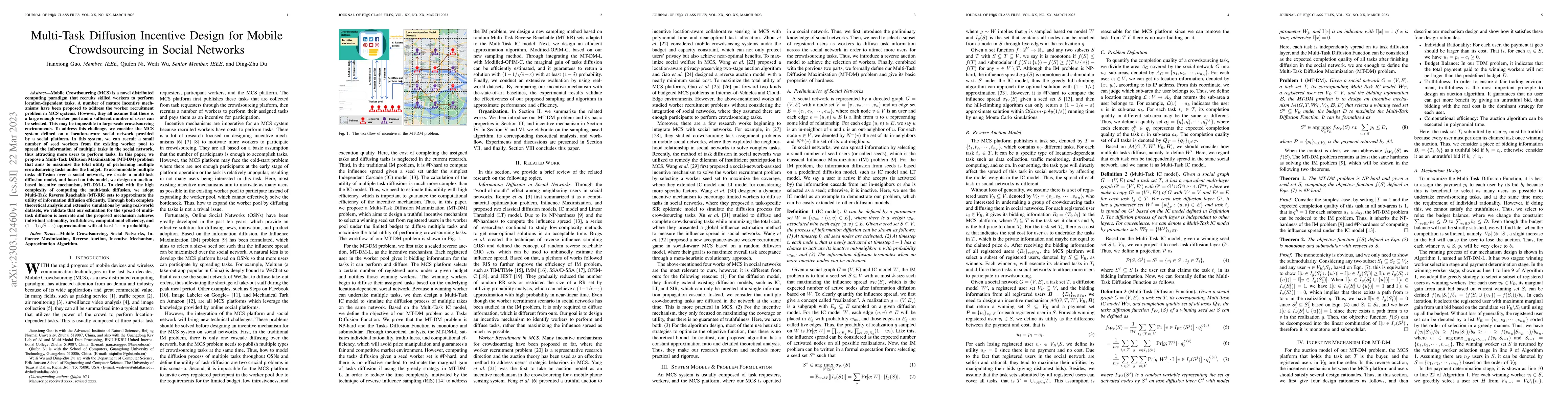 Thumbnail for Multi-Task Diffusion Incentive Design for Mobile Crowdsourcing in Social
  Networks
