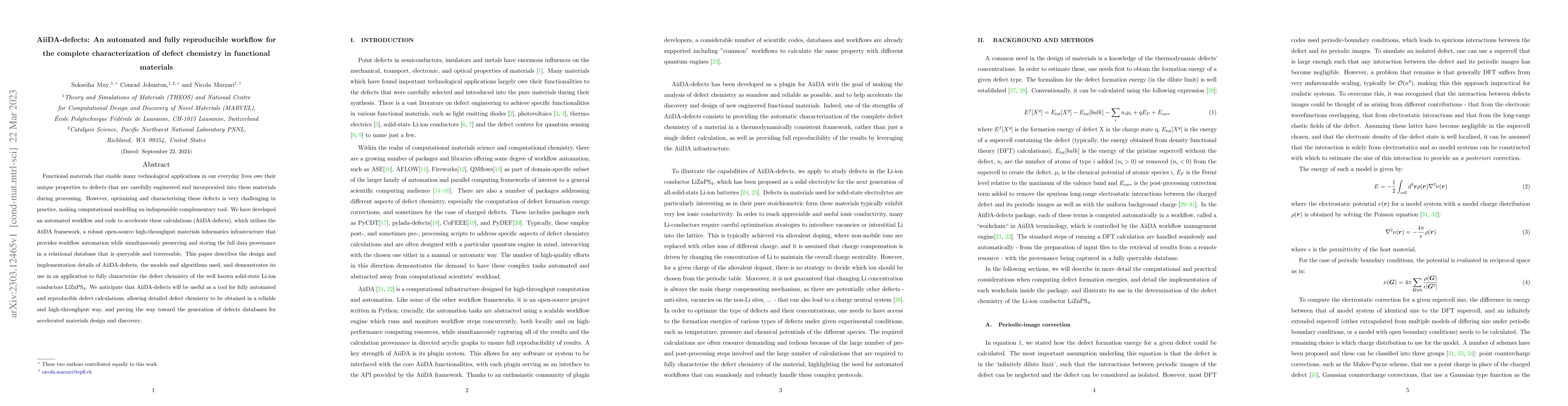 Thumbnail for AiiDA-defects: An automated and fully reproducible workflow for the
  complete characterization of defect chemistry in functional materials