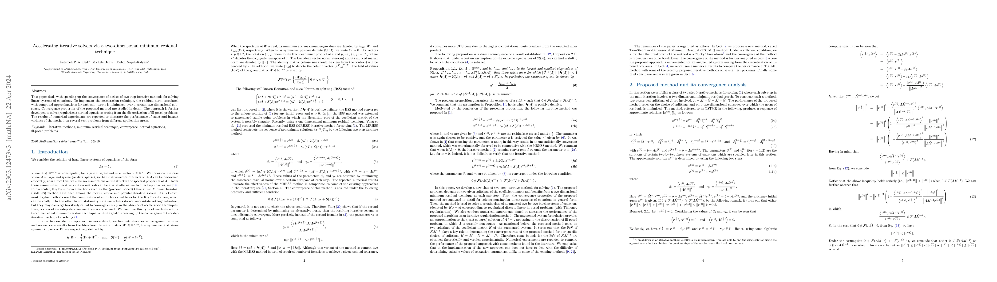 Thumbnail for Accelerating iterative solvers via a two-dimensional minimum residual
  technique