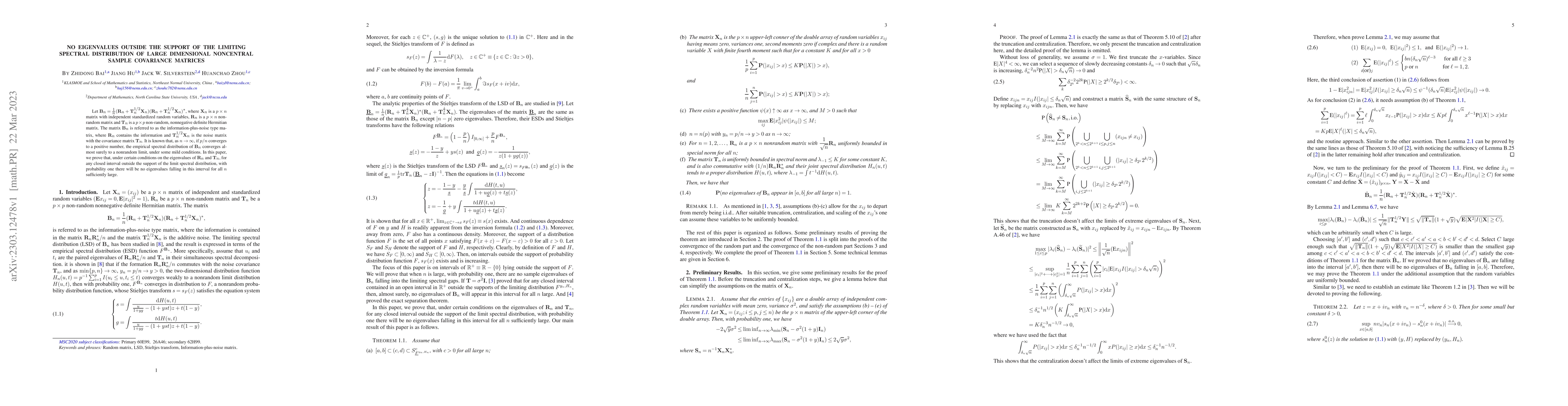 Thumbnail for No Eigenvalues Outside the Support of the Limiting Spectral Distribution
  of Large Dimensional noncentral Sample Covariance Matrices