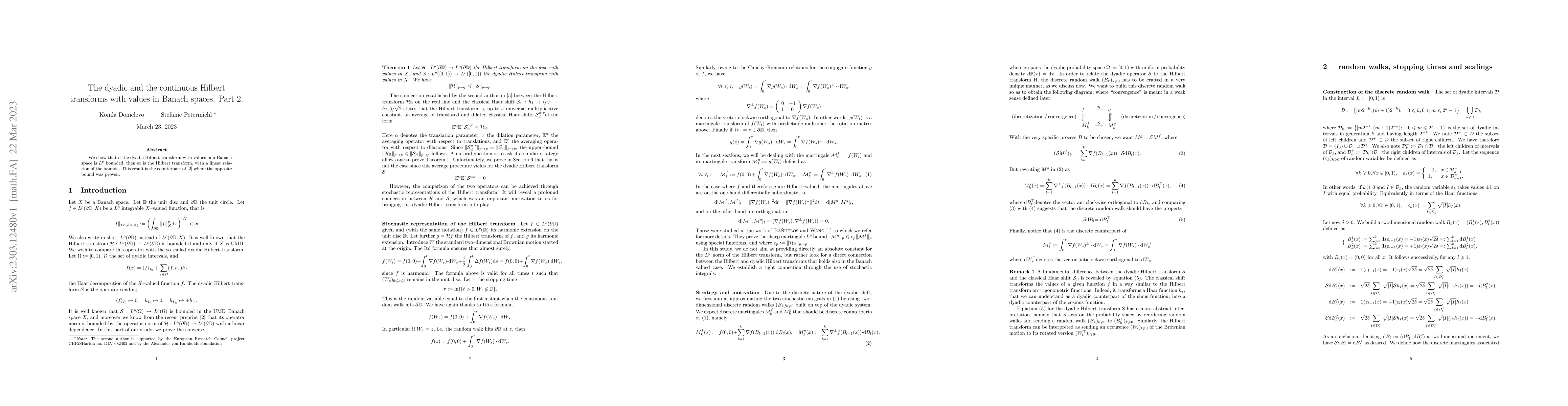 Thumbnail for The dyadic and the continuous Hilbert transforms with values in Banach
  spaces. Part2