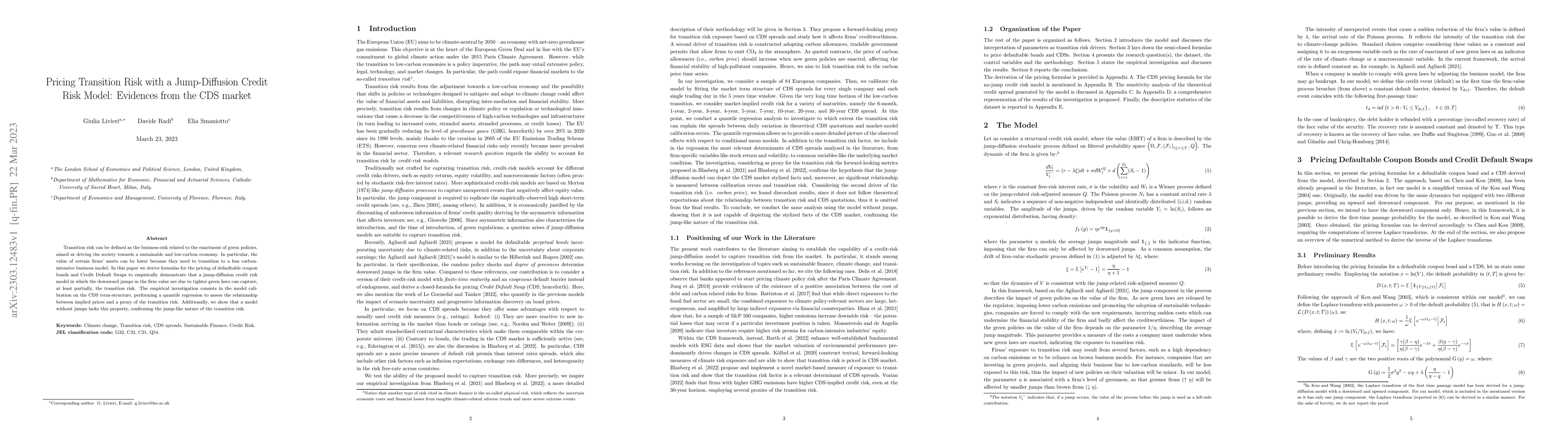Thumbnail for Pricing Transition Risk with a Jump-Diffusion Credit Risk Model:
  Evidences from the CDS market