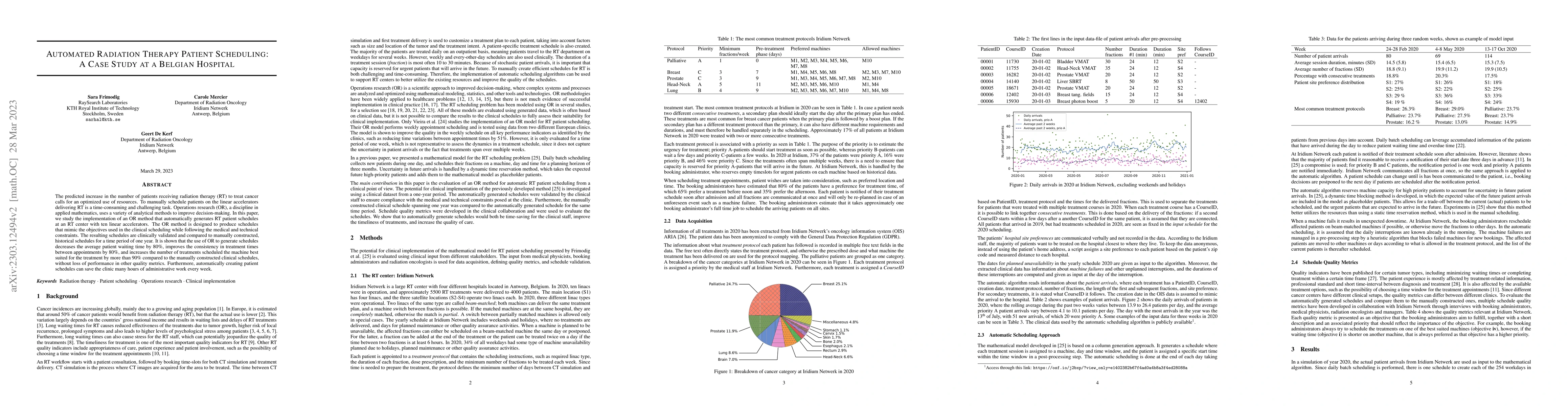 Thumbnail for Automated Radiation Therapy Patient Scheduling: A Case Study at a
  Belgian Hospital