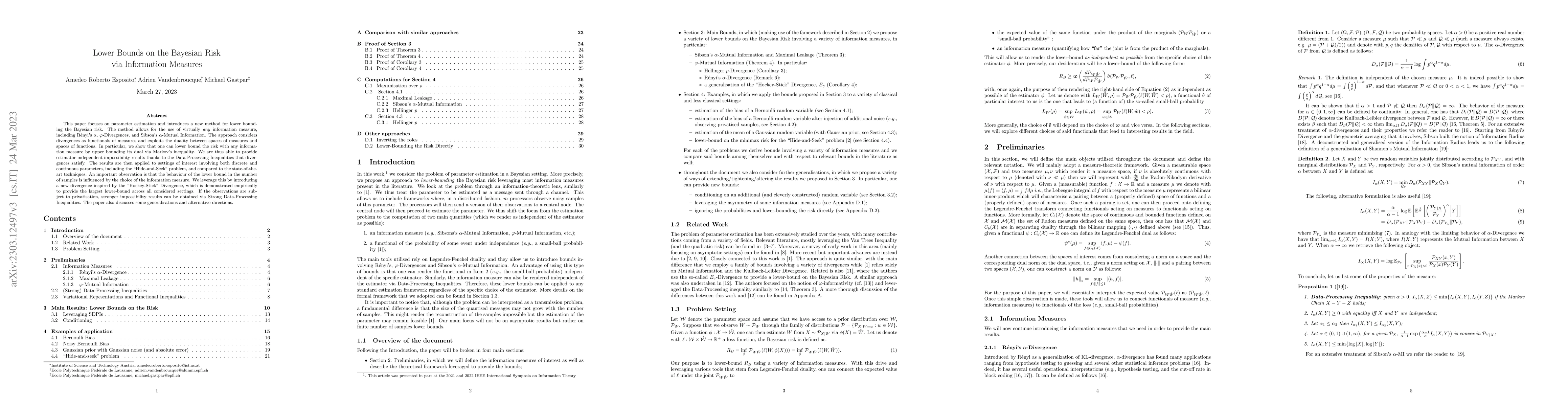 Thumbnail for Lower Bounds on the Bayesian Risk via Information Measures