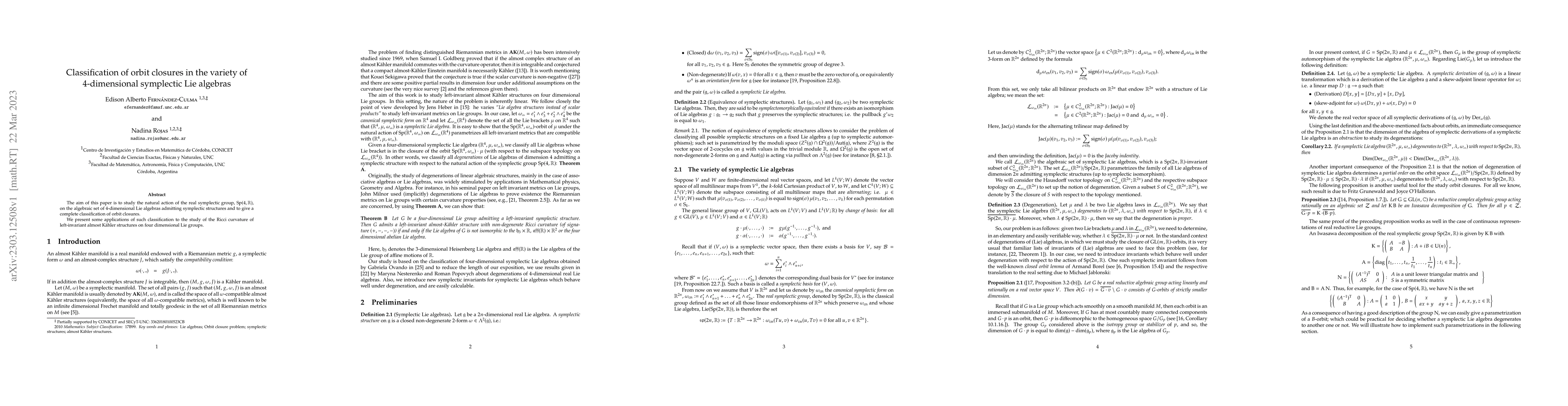 Thumbnail for Classification of orbit closures in the variety of 4-dimensional
  symplectic Lie algebras