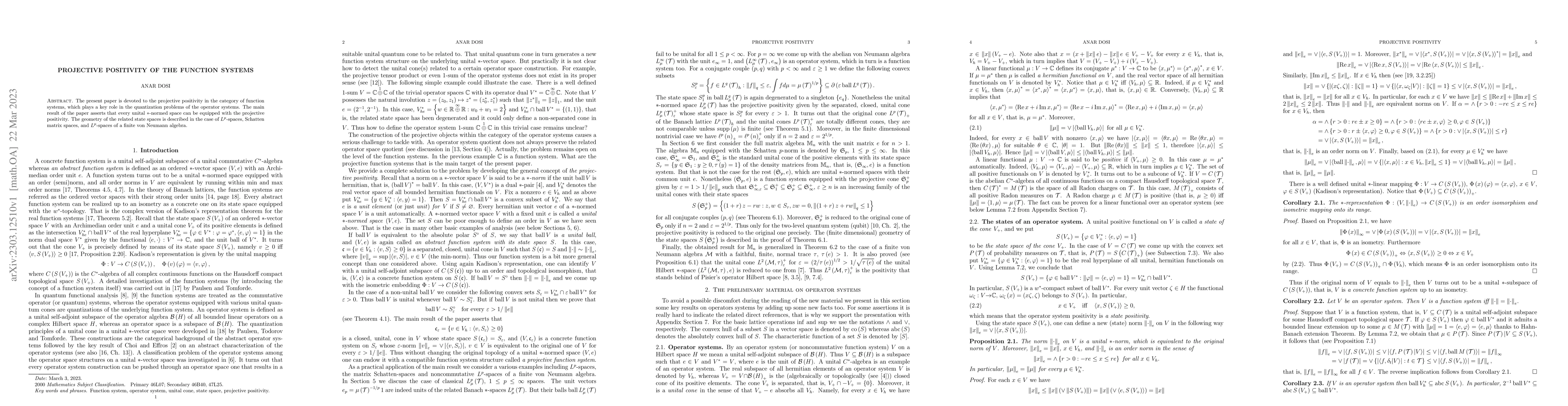 Thumbnail for Projective positivity of the function systems