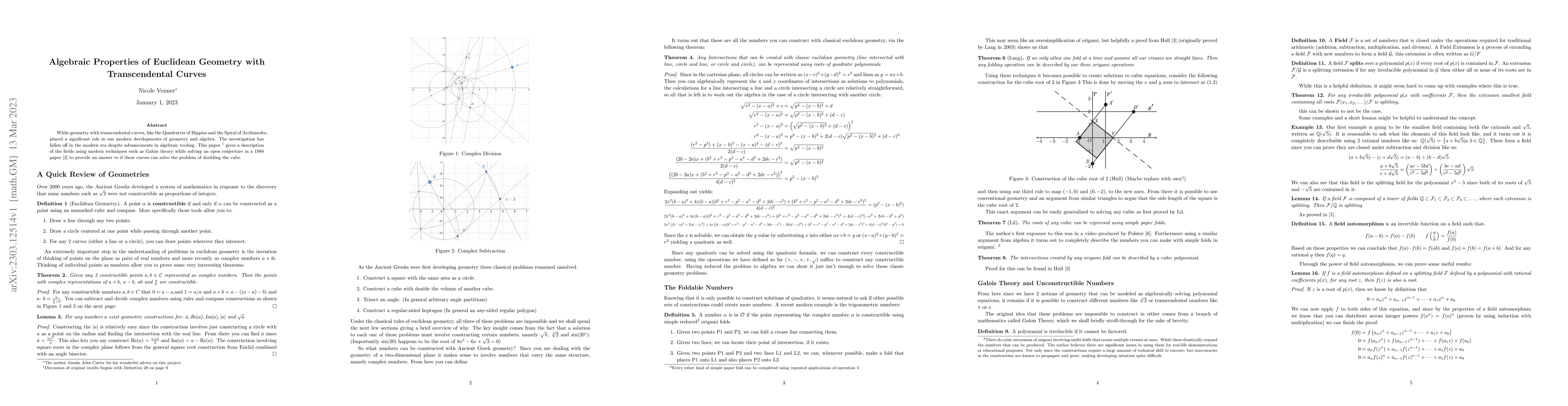 Thumbnail for Algebraic Properties of Euclidean Geometry with Transcendental Curves