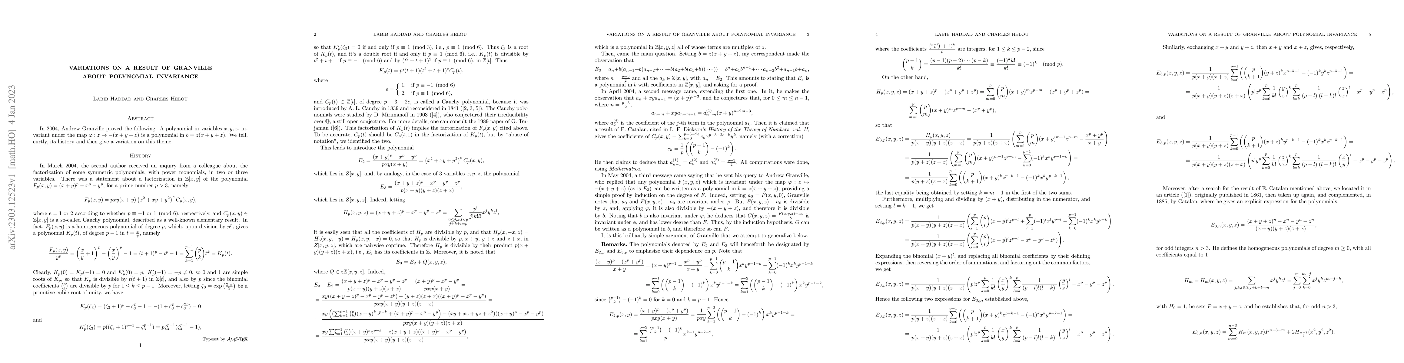 Thumbnail for Variations on a result of Granville about polynomial invariance