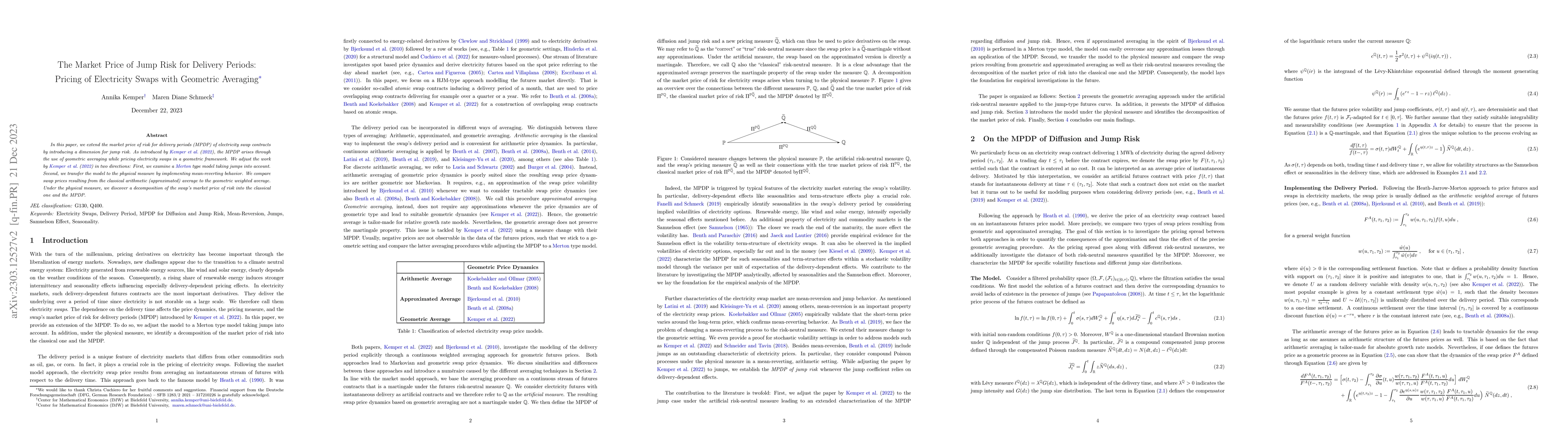 Thumbnail for The Market Price of Jump Risk for Delivery Periods: Pricing of
  Electricity Swaps with Geometric Averaging