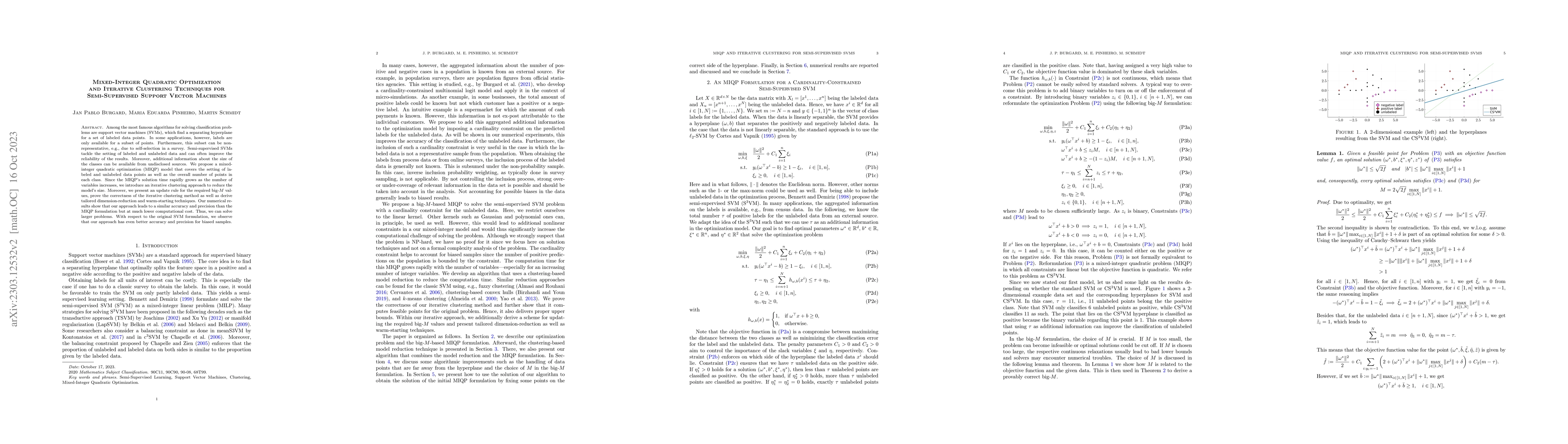 Thumbnail for Mixed-Integer Quadratic Optimization and Iterative Clustering Techniques
  for Semi-Supervised Support Vector Machines