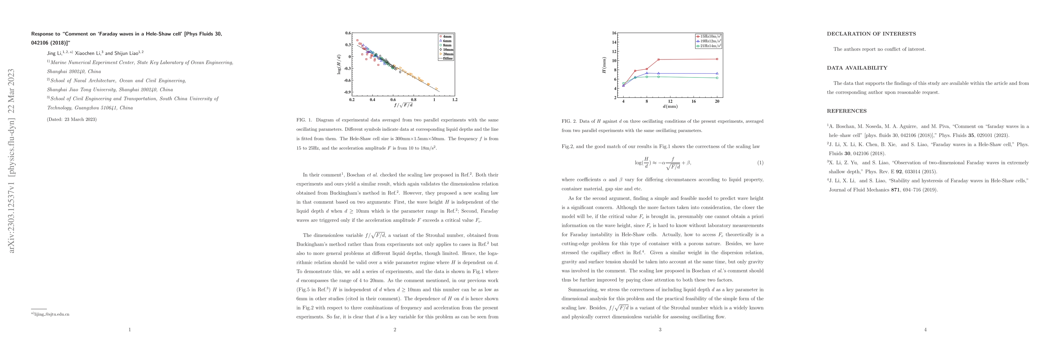 Thumbnail for Response to "Comment on 'Faraday waves in a Hele-Shaw cell' Phys Fluids
  30,042106 (2018)"