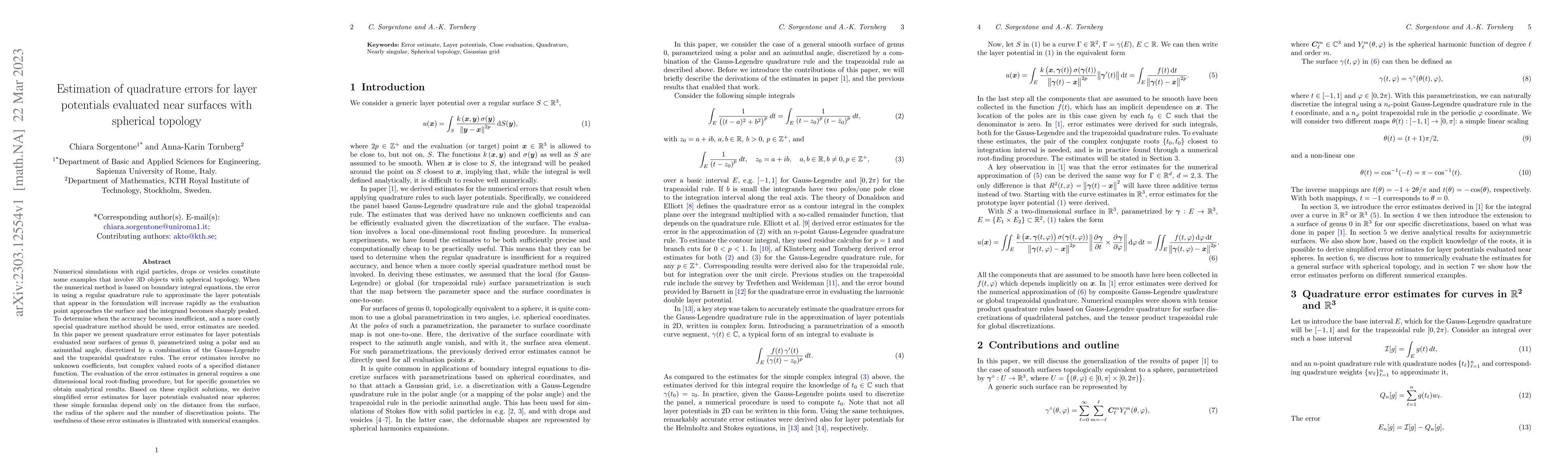 Thumbnail for Estimation of quadrature errors for layer potentials evaluated near
  surfaces with spherical topology