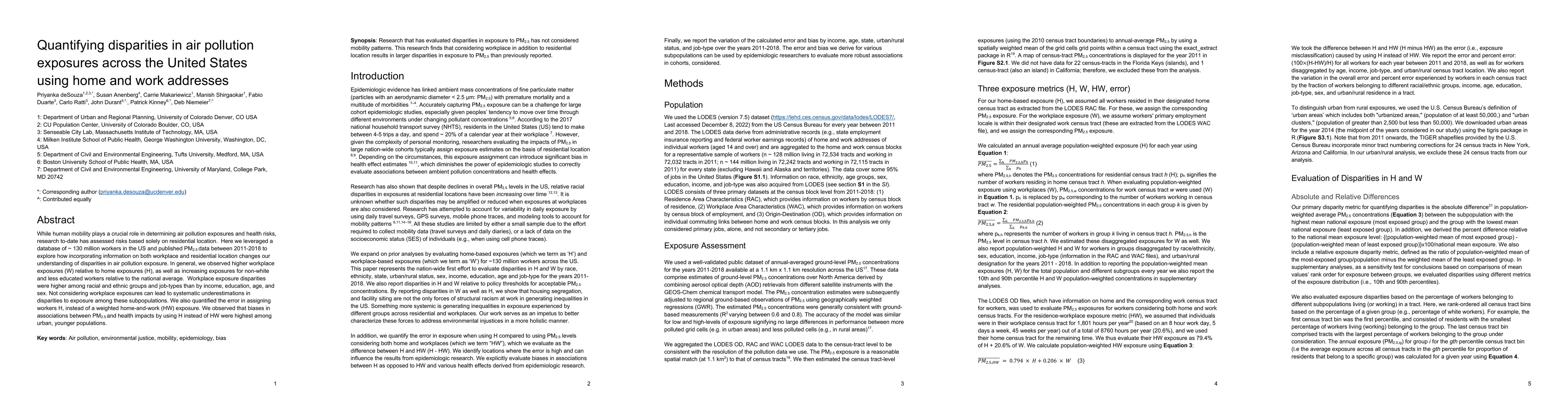 Thumbnail for Quantifying disparities in air pollution exposures across the United
  States using home and work addresses