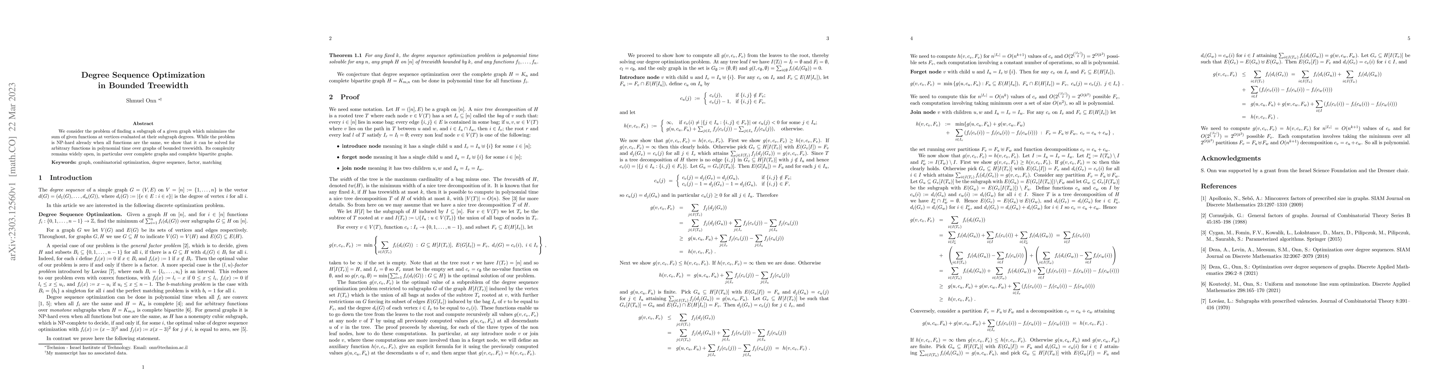 Thumbnail for Degree Sequence Optimization in Bounded Treewidth