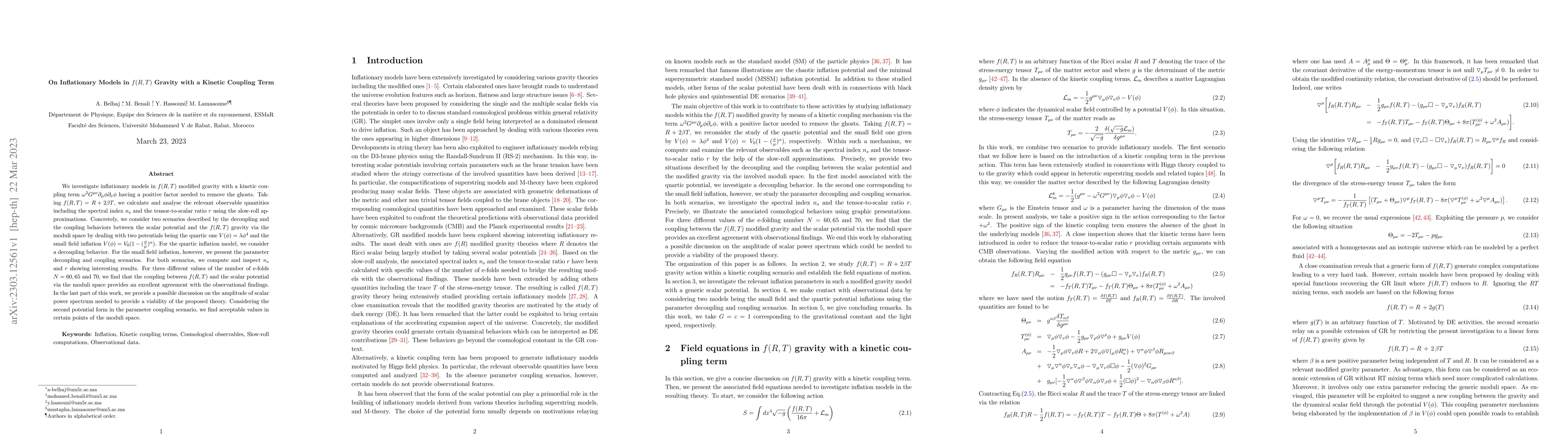 Thumbnail for On Inflationary Models in f(R,T) Gravity with a Kinetic Coupling Term