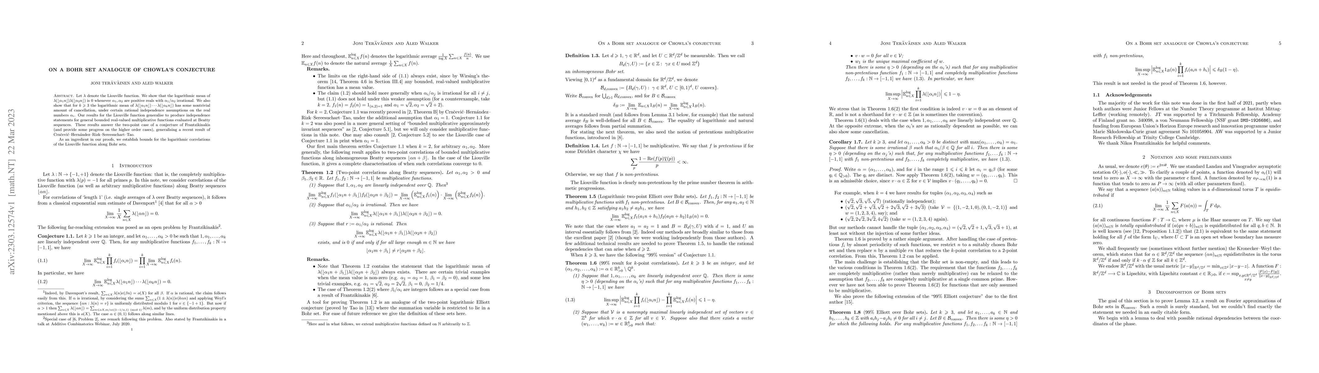 Thumbnail for On a Bohr set analogue of Chowla's conjecture