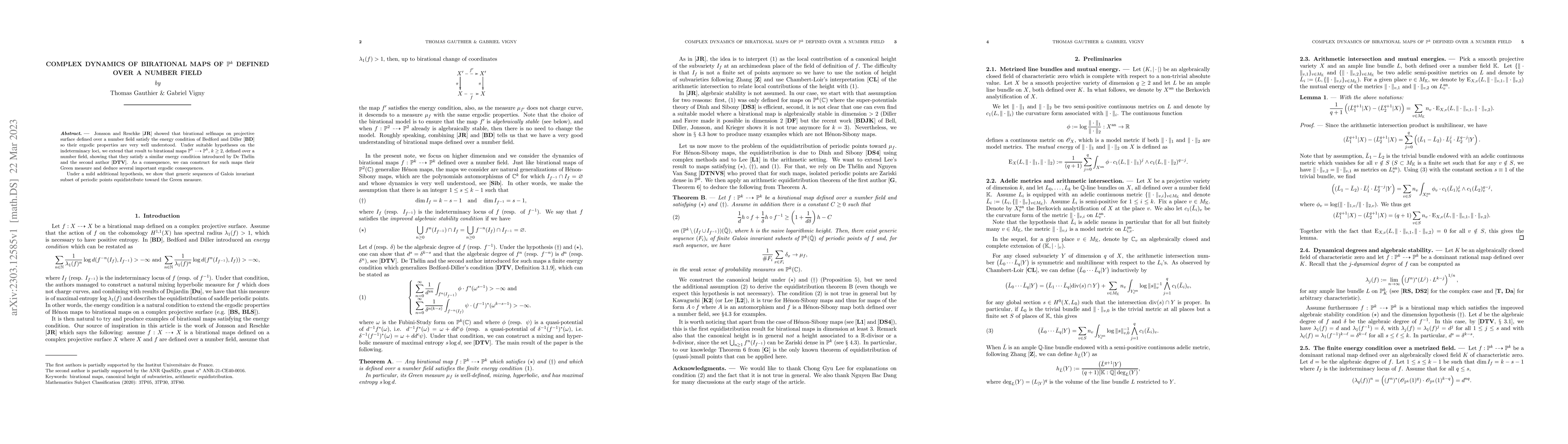 Thumbnail for Complex Dynamics of birational maps of $\mathbb{P}^k$ defined over a
  number field