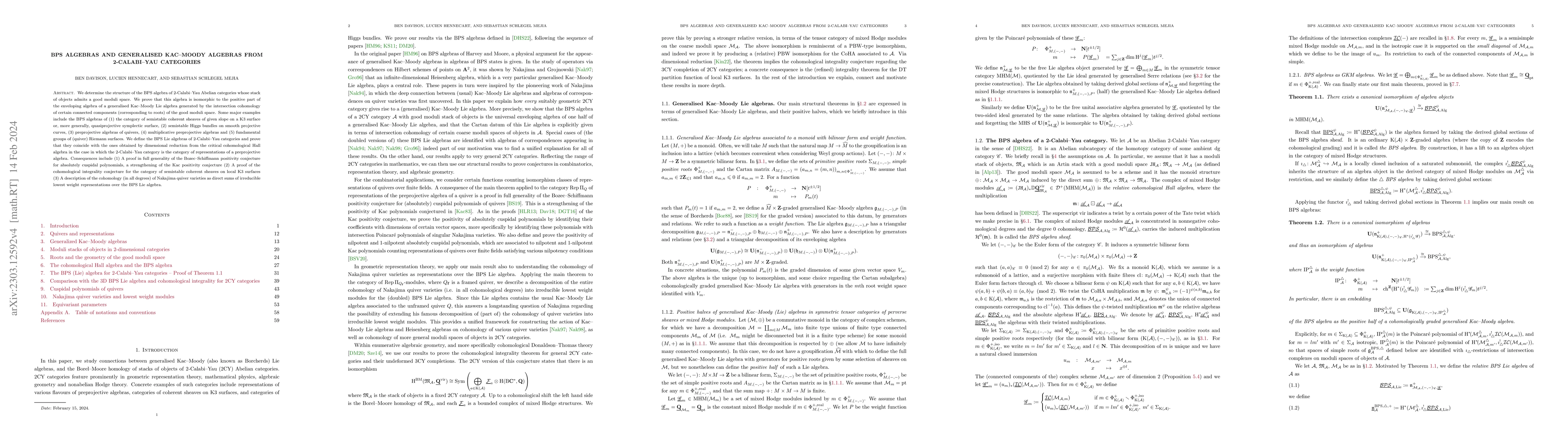 Thumbnail for BPS algebras and generalised Kac-Moody algebras from 2-Calabi-Yau
  categories