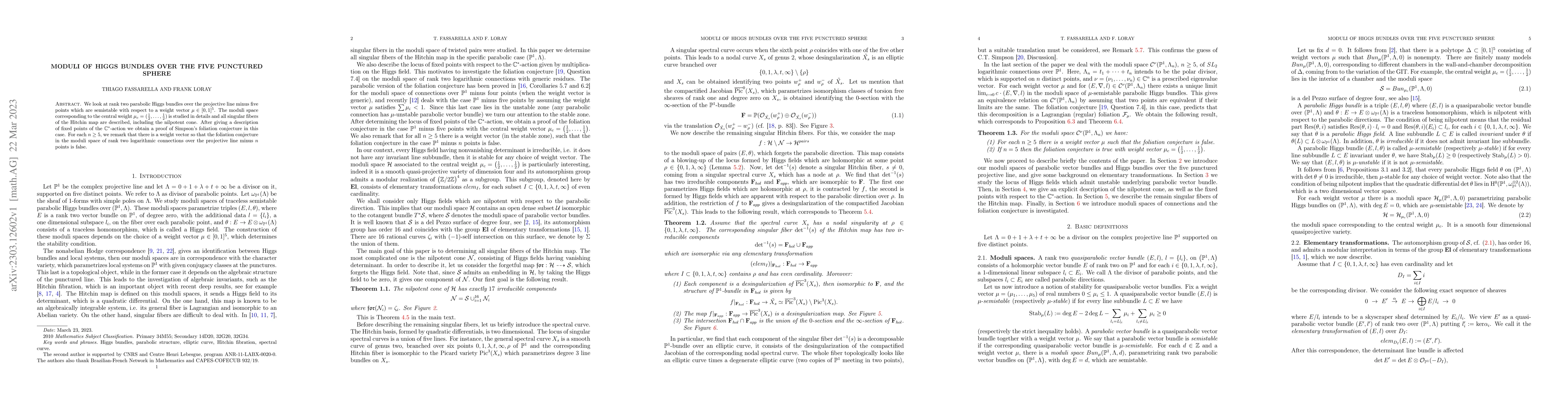 Thumbnail for Moduli of Higgs bundles over the five punctured sphere