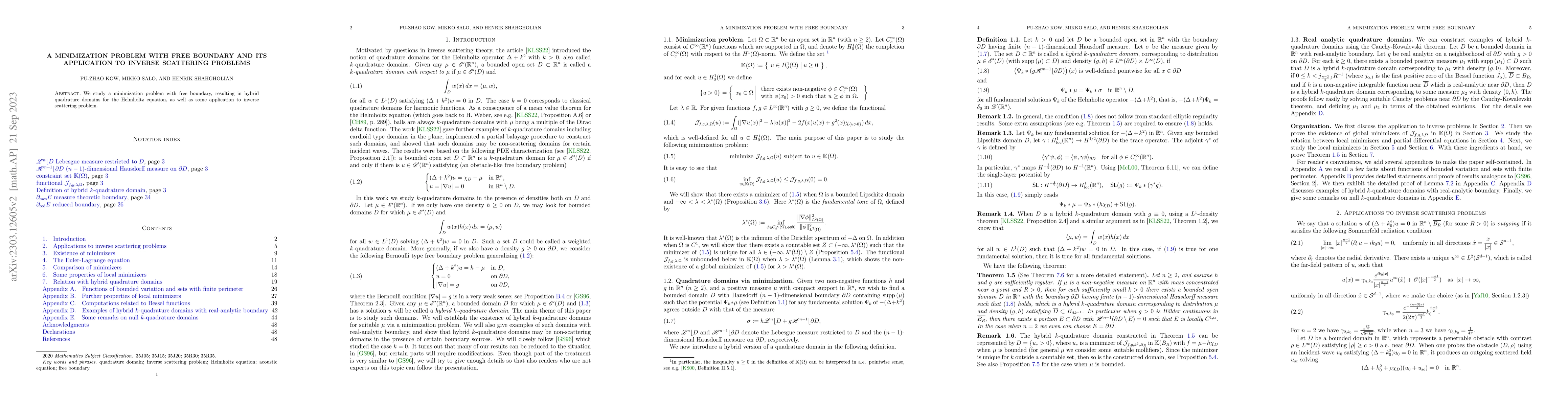 Thumbnail for A minimization problem with free boundary and its application to inverse
  scattering problems