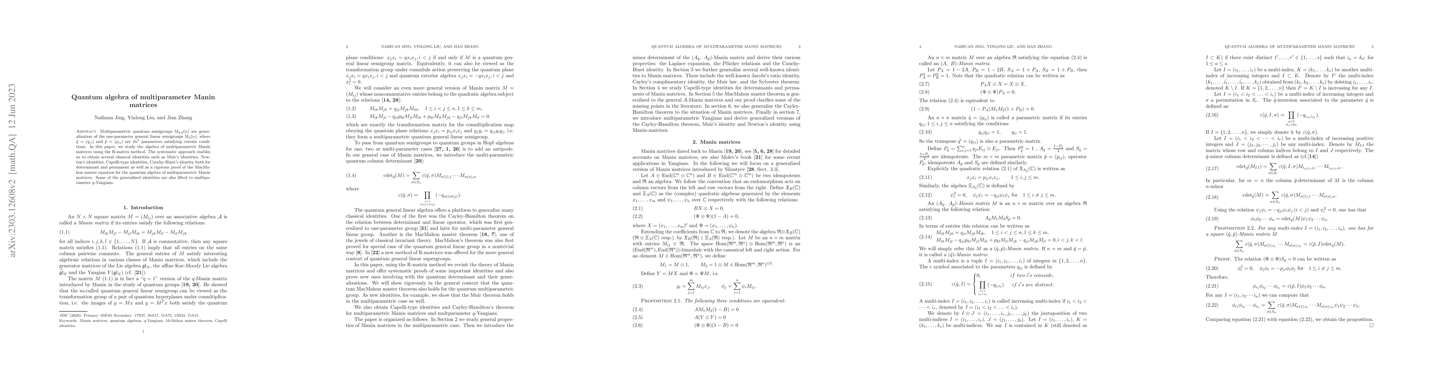 Thumbnail for Quantum algebra of multiparameter Manin matrices