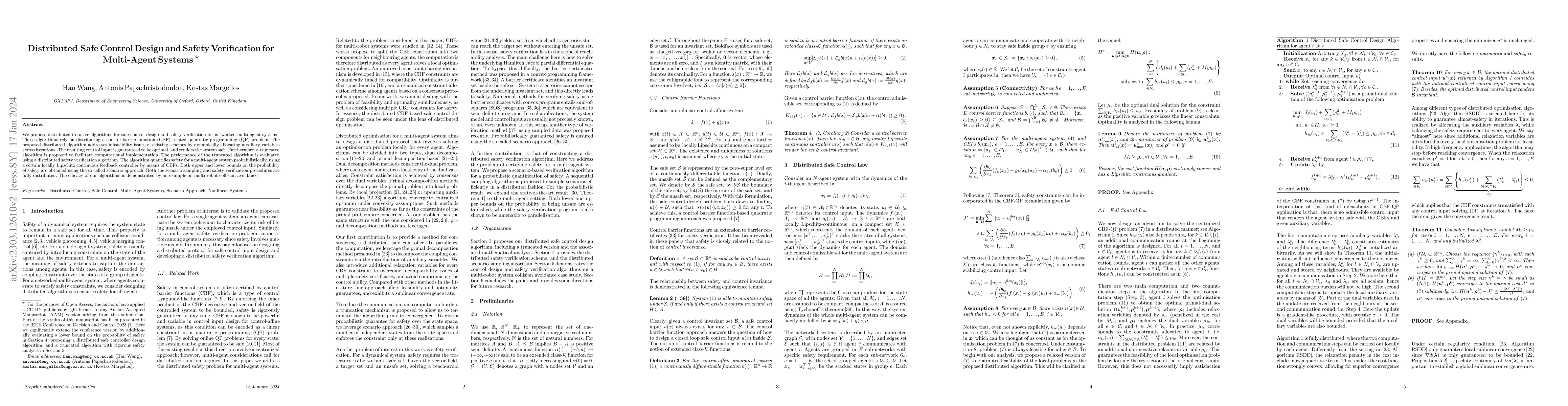 Thumbnail for Distributed Safe Control Design and Safety Verification for Multi-Agent
  Systems