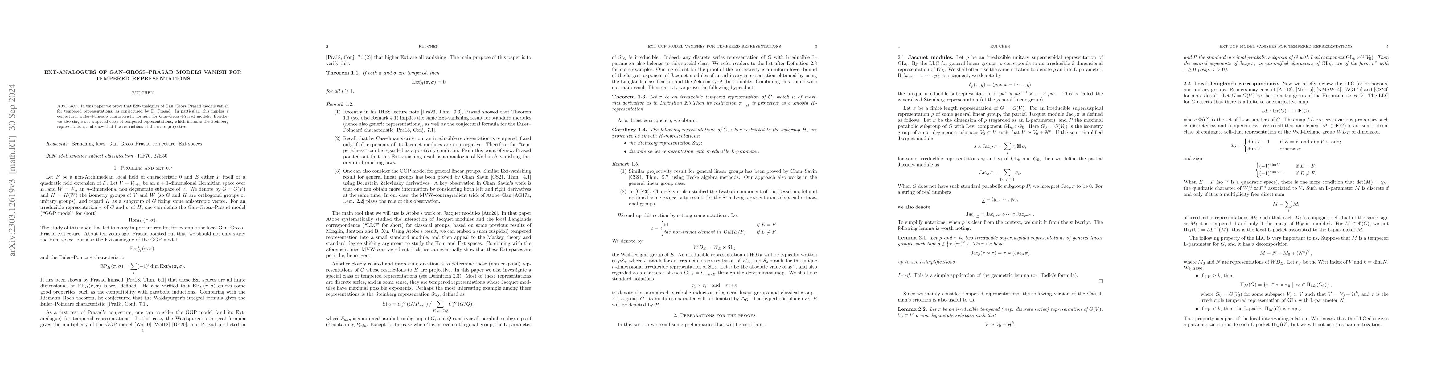Thumbnail for Ext-analogues of Gan--Gross--Prasad models vanish for tempered
  representations