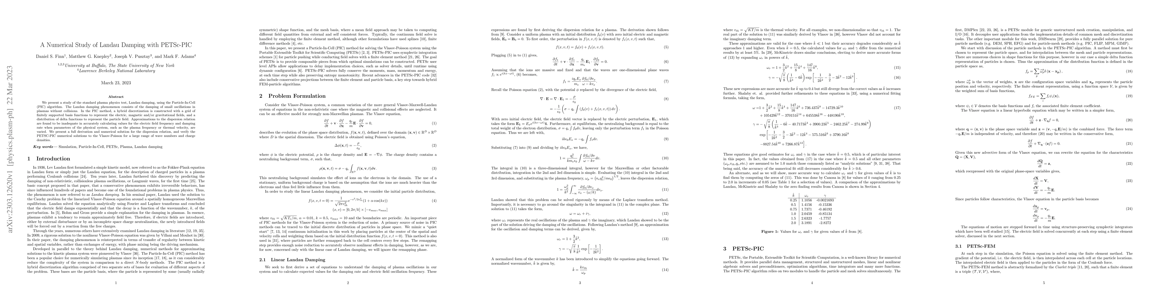 Thumbnail for A Numerical Study of Landau Damping with PETSc-PIC