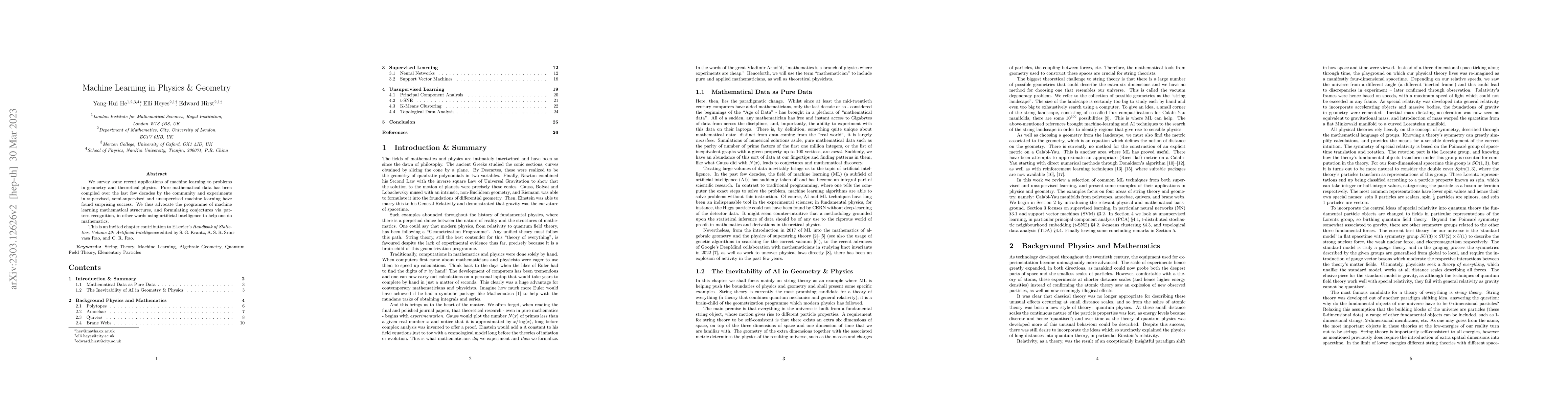 Thumbnail for Machine Learning in Physics and Geometry