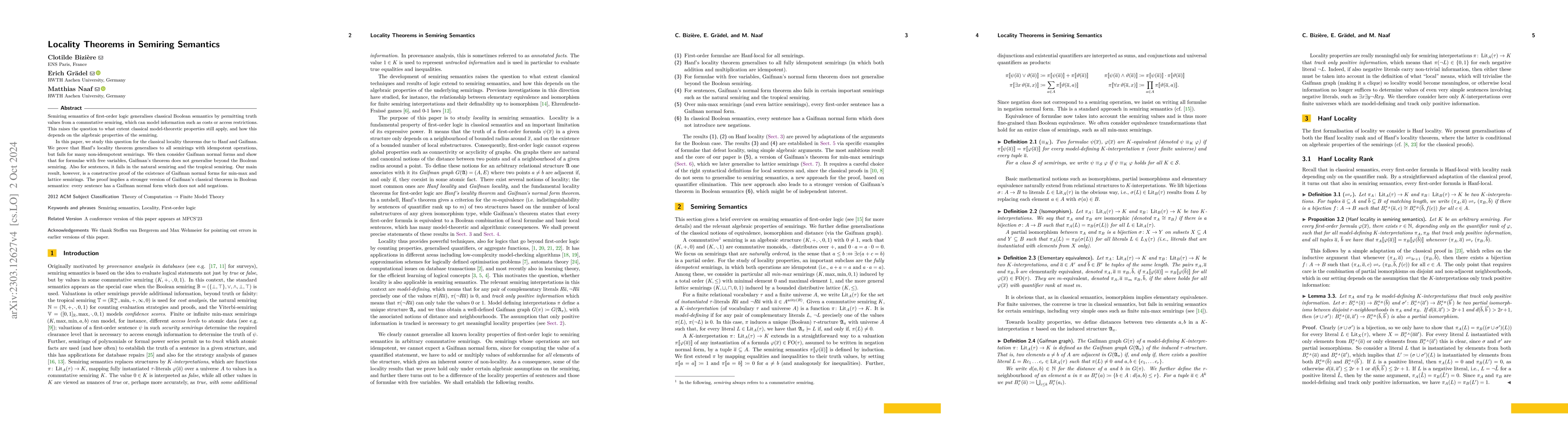 Thumbnail for Locality Theorems in Semiring Semantics