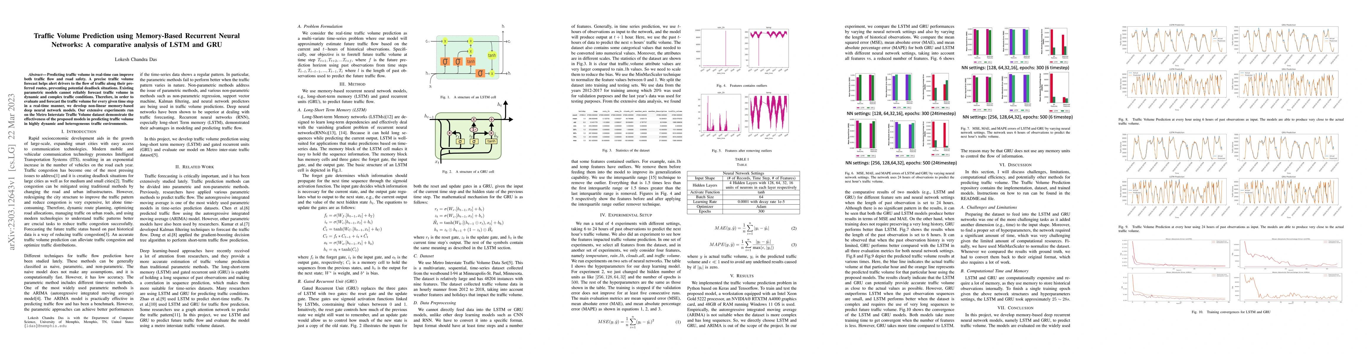 Thumbnail for Traffic Volume Prediction using Memory-Based Recurrent Neural Networks:
  A comparative analysis of LSTM and GRU