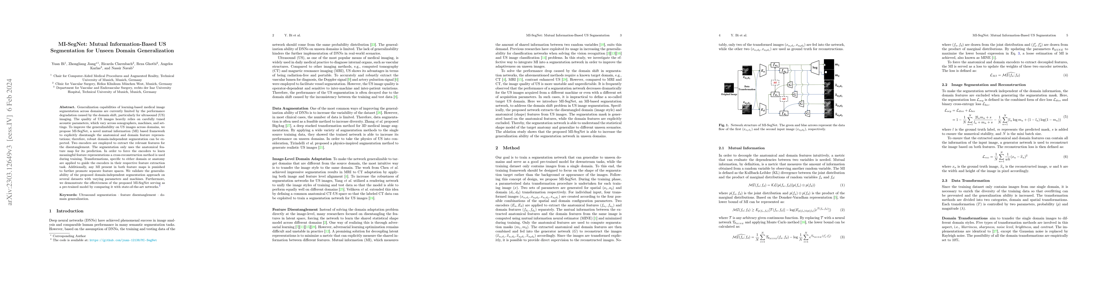 Thumbnail for MI-SegNet: Mutual Information-Based US Segmentation for Unseen Domain
  Generalization