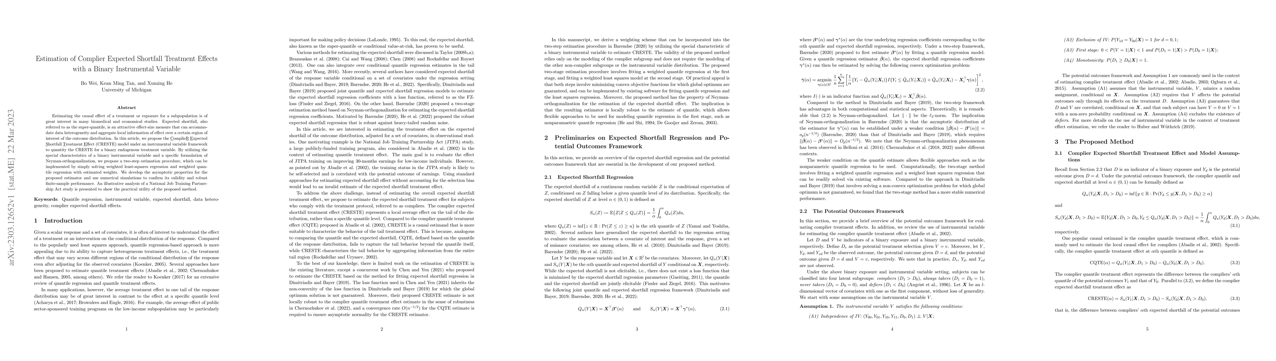 Thumbnail for Estimation of Complier Expected Shortfall Treatment Effects with a
  Binary Instrumental Variable