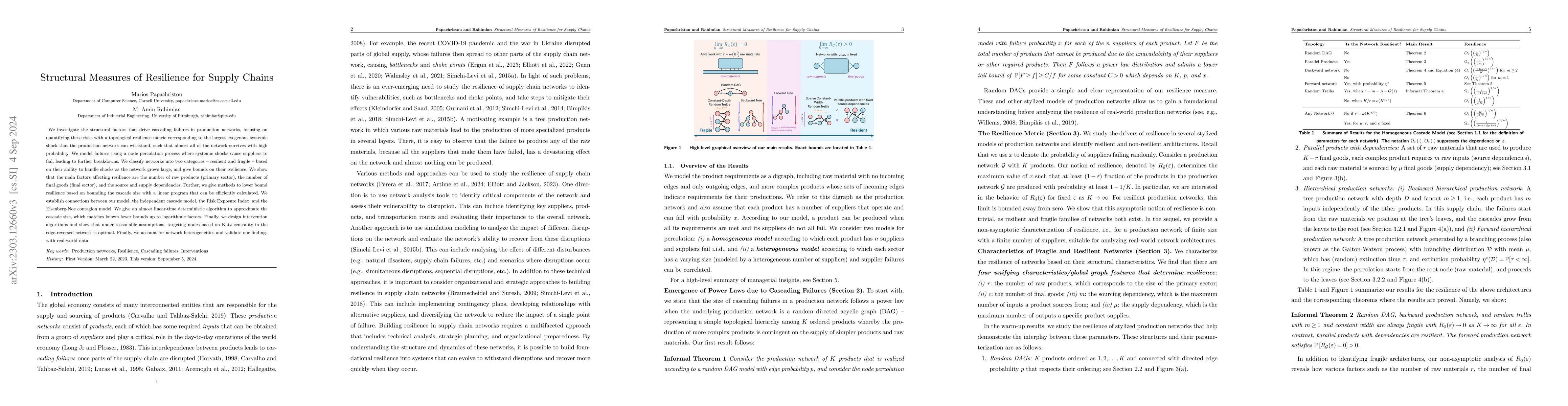 Thumbnail for Production Networks Resilience: Cascading Failures, Power Laws and
  Optimal Interventions