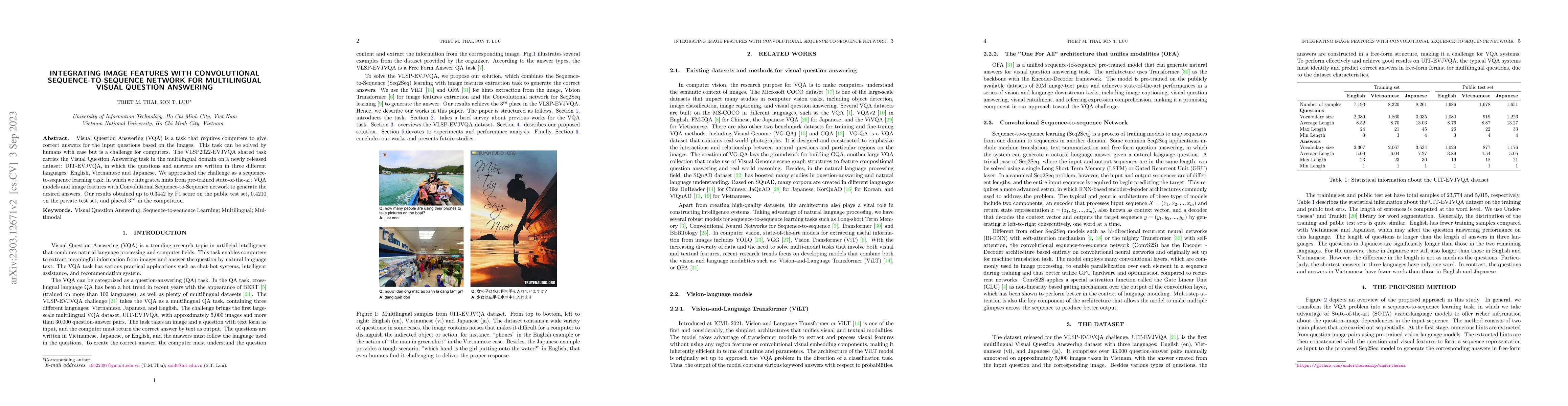 Thumbnail for Integrating Image Features with Convolutional Sequence-to-sequence
  Network for Multilingual Visual Question Answering