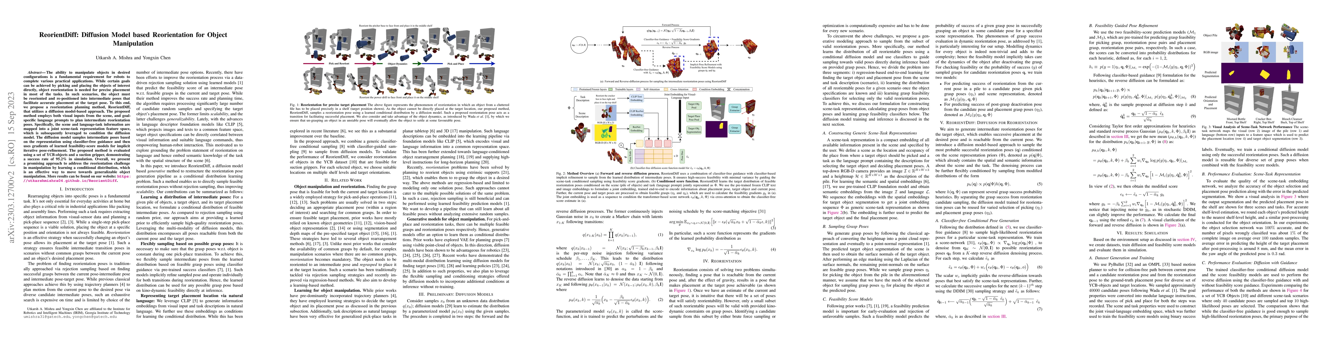 Thumbnail for ReorientDiff: Diffusion Model based Reorientation for Object
  Manipulation