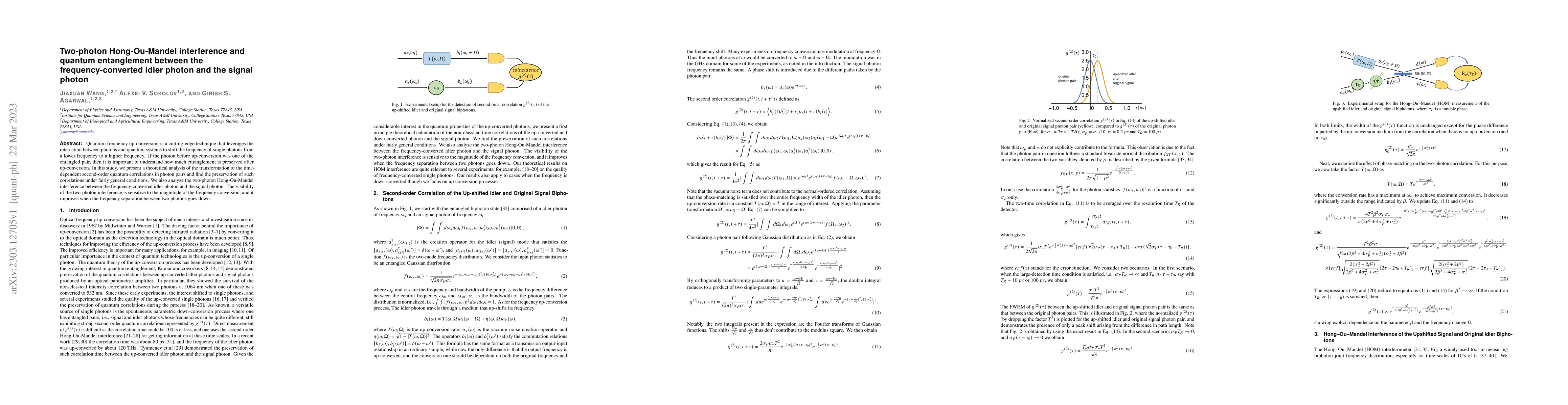Thumbnail for Two-photon Hong-Ou-Mandel interference and quantum entanglement between
  the frequency-converted idler photon and the signal photon