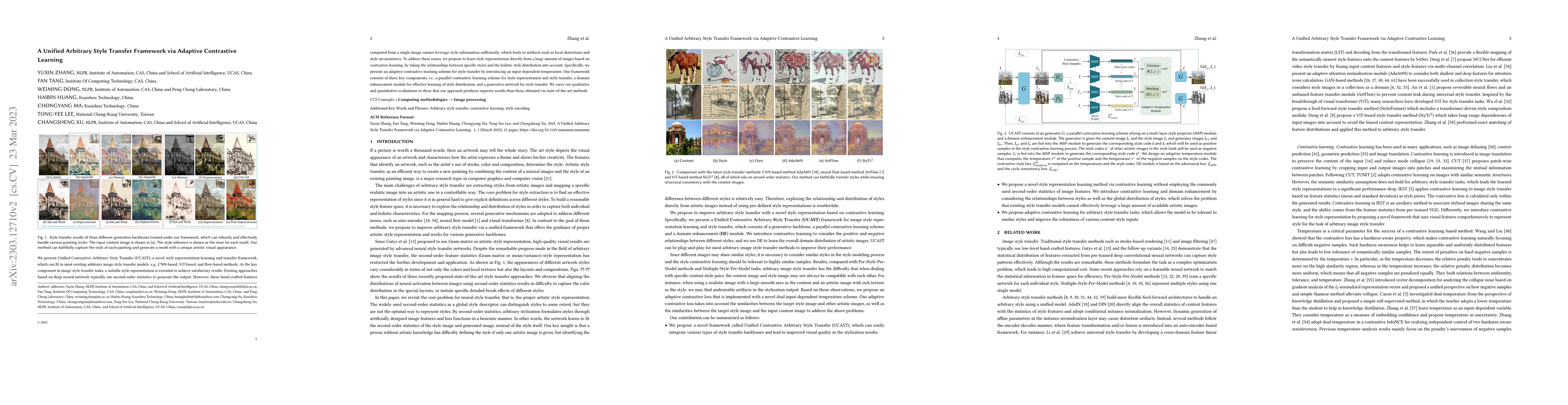 Thumbnail for A Unified Arbitrary Style Transfer Framework via Adaptive Contrastive
  Learning