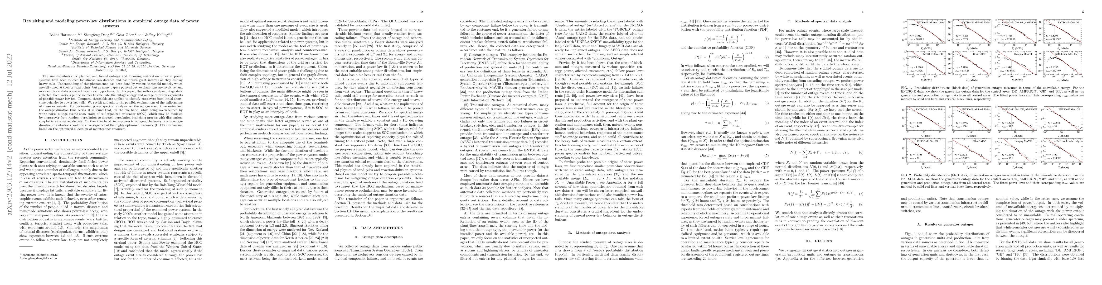 Thumbnail for Revisiting and modeling power-law distributions in empirical outage data
  of power systems