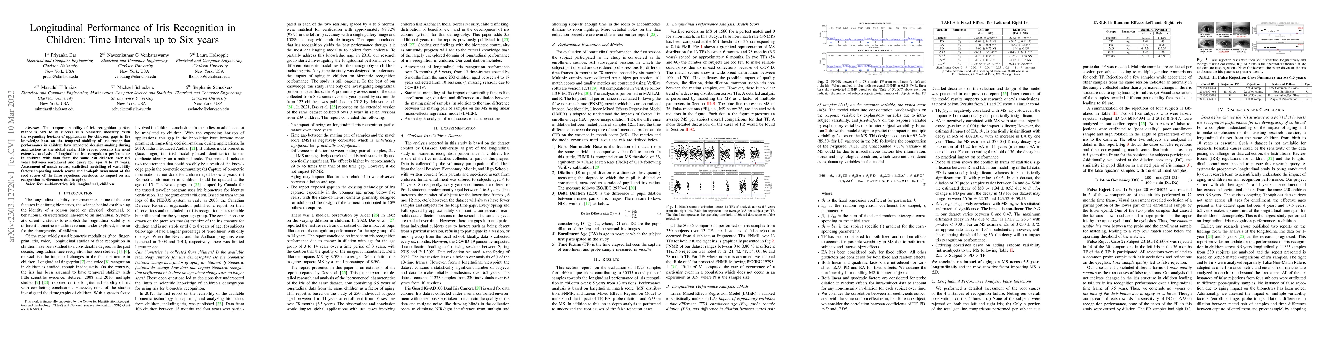 Thumbnail for Longitudinal Performance of Iris Recognition in Children: Time Intervals
  up to Six years